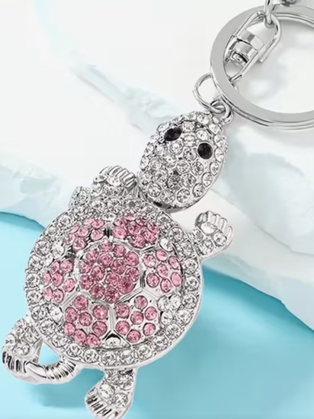 Crystal Turtle Keychain with Pink Accents